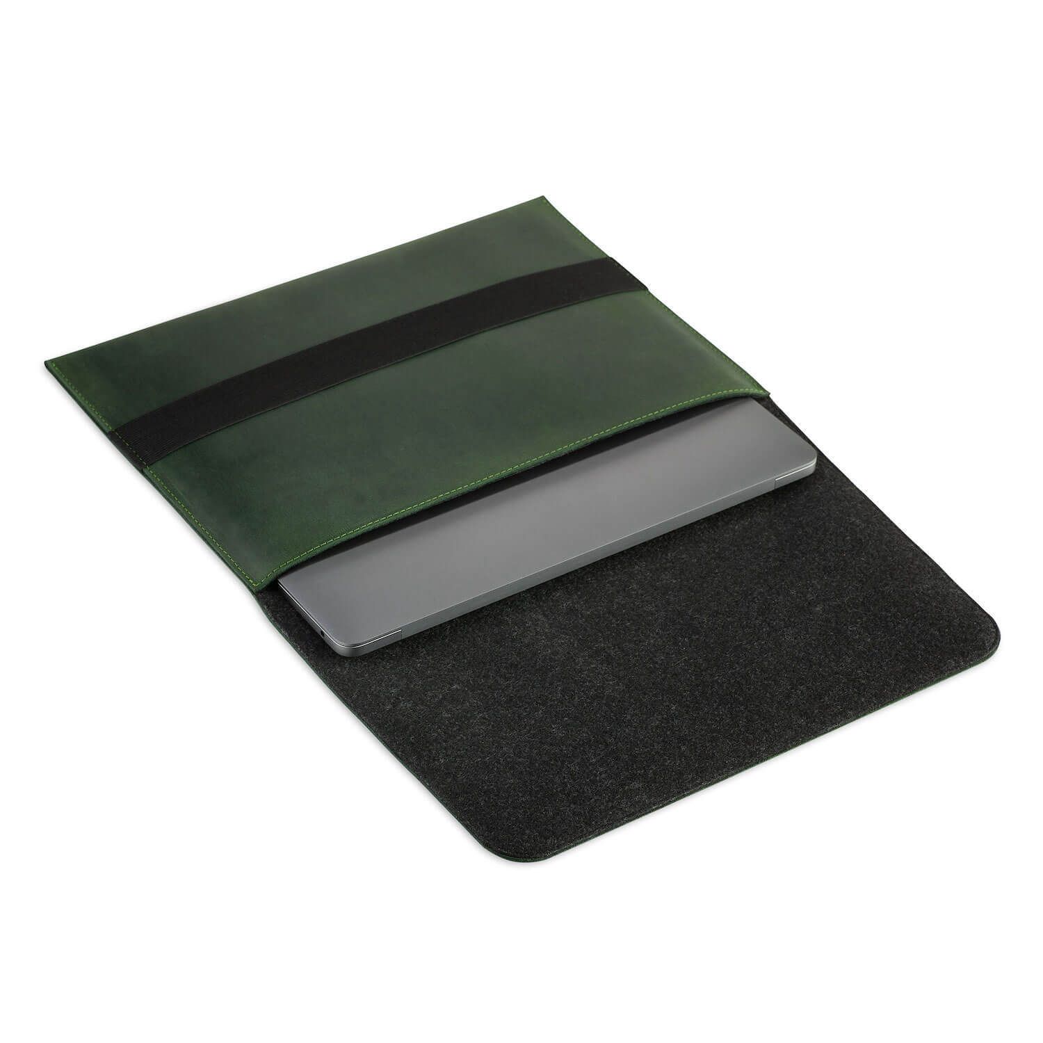 Зелений горизонтальний шкіряний чохол Gmakin для MacBook Air 13 M2