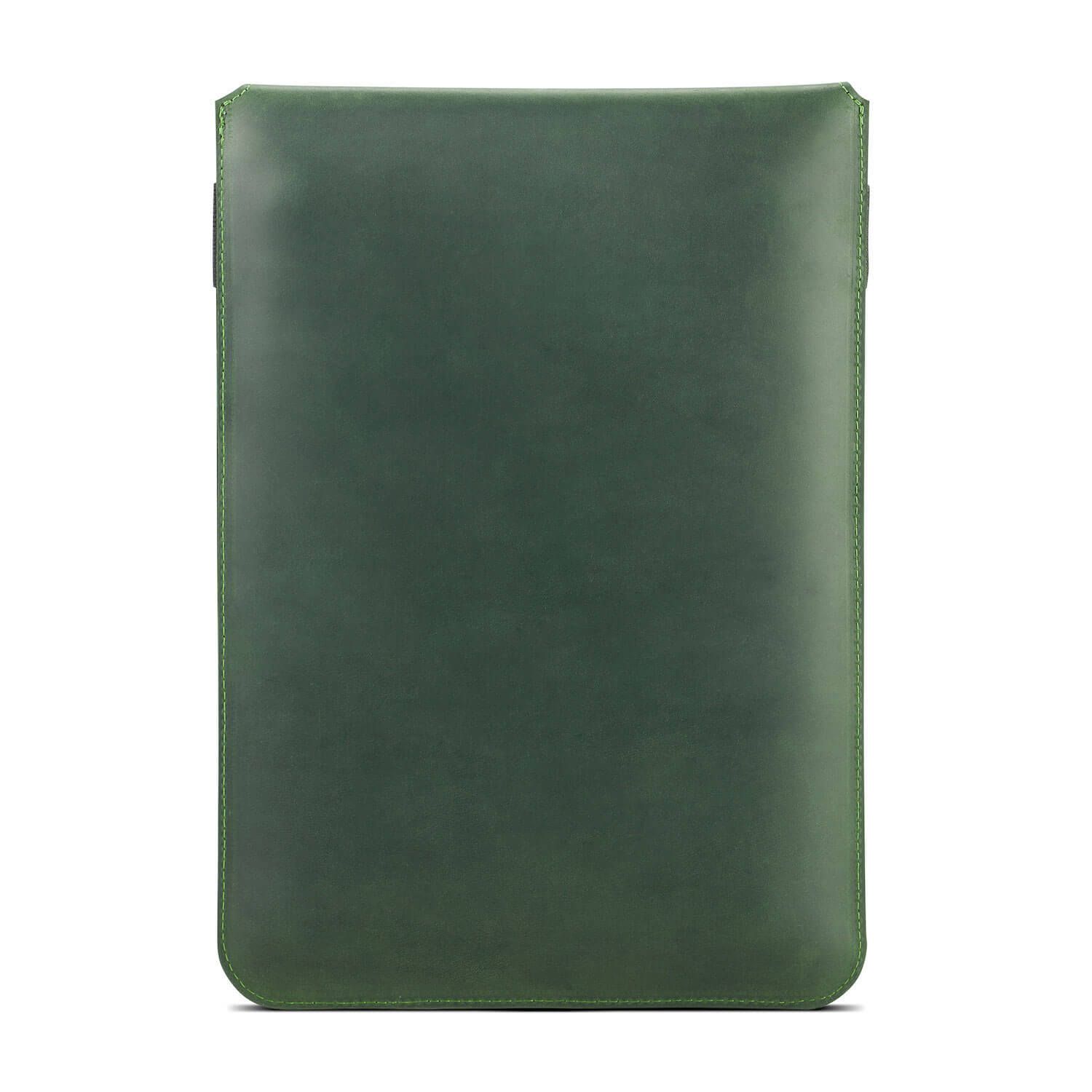 Зеленый вертикальный кожаный чехол Gmakin для MacBook 12